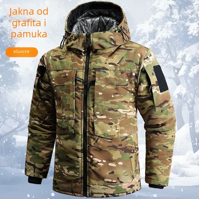 Unisex zimska kamuflažna pamučna jakna s fleec podstavom, debela izolacija, vodootporna radna jakna