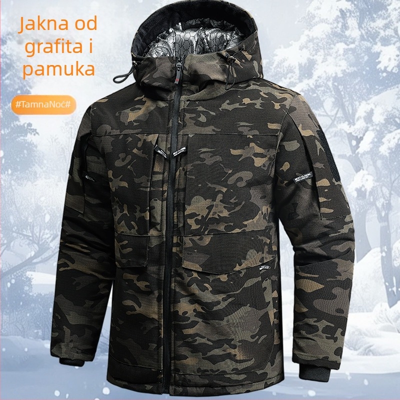Unisex zimska kamuflažna pamučna jakna s fleec podstavom, debela izolacija, vodootporna radna jakna