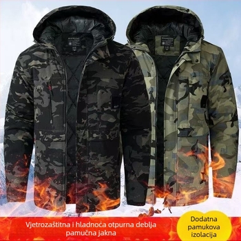 Muška kamuflažna pamučna jakna s flis podstavom, vodootporna zimska radna jakna