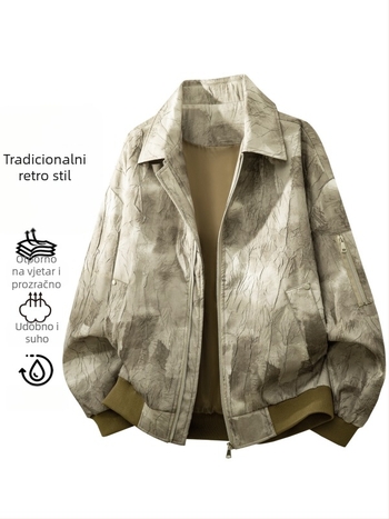 Muška jakna s tie-dye uzorkom i reverom, jesen, opušteni kroj, američki streetwear, kamuflažni dizajn teksture, velika veličina