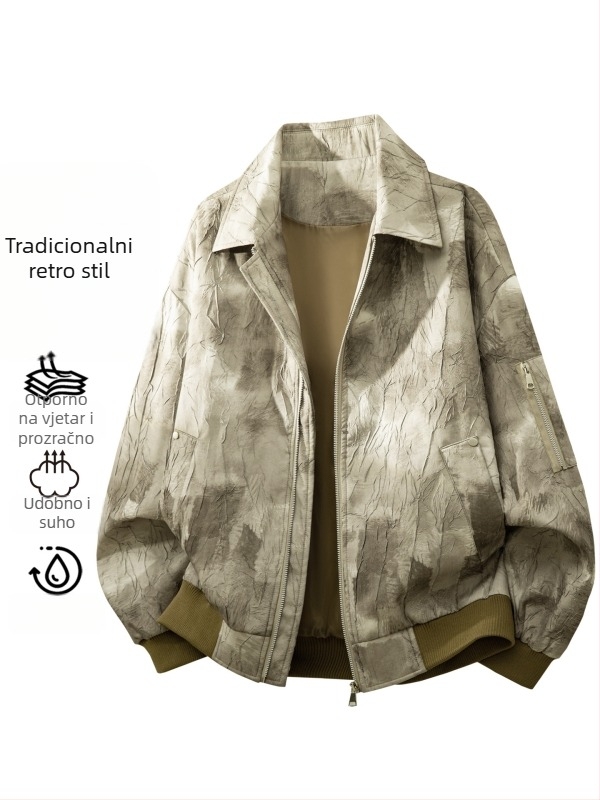 Muška jakna s tie-dye uzorkom i reverom, jesen, opušteni kroj, američki streetwear, kamuflažni dizajn teksture, velika veličina