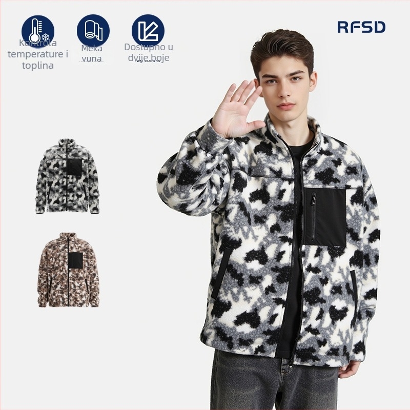 RFSD muška jakna, Zima 2025, fleece vanjski materijal (70% poliester), acetatna podstava, stojeći ovratnik, zip, 3D džepovi