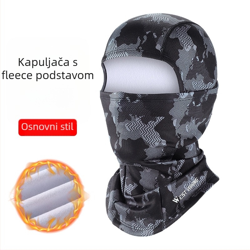 Maska za vožnju bicikla - Kamuflažni uzorak, Termična, Vjetroodbojna, Fleece podstava, Poliester