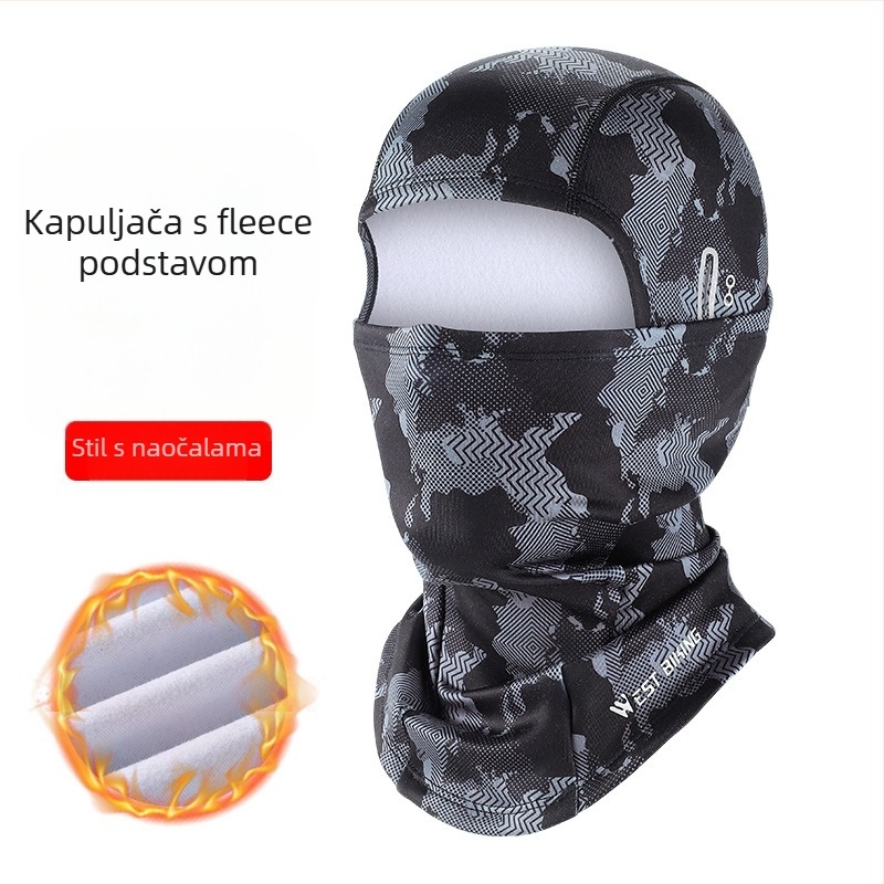 Maska za vožnju bicikla - Kamuflažni uzorak, Termična, Vjetroodbojna, Fleece podstava, Poliester