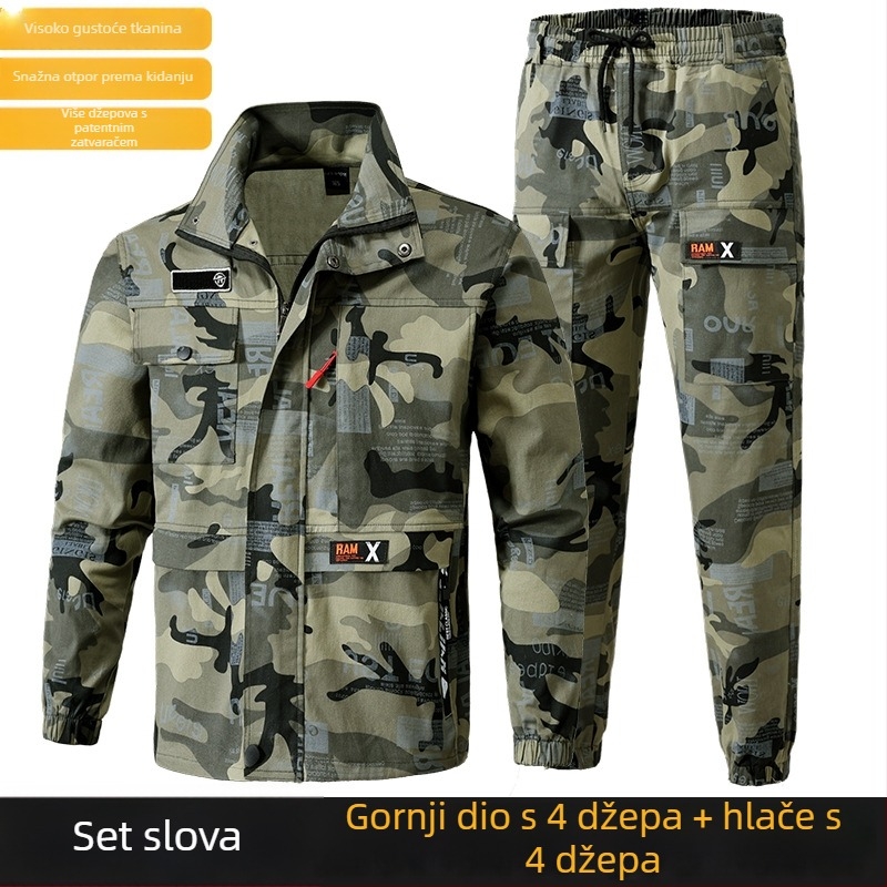 Muški radni set u maskirnom dizajnu, otporan na habanje, debeli materijal, vodootporan, od pamutovo-mješavine za tvornicu i rad na otvorenom