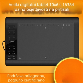 Wencai VIN1060PLUS digitalna grafička ploča s pasivnim olovkom, 16384 razine tlaka, kompatibilna s računalom i mobitelom, ABS kućište