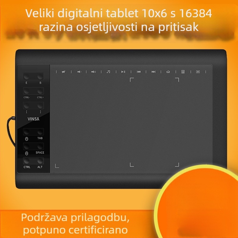 Wencai VIN1060PLUS digitalna grafička ploča s pasivnim olovkom, 16384 razine tlaka, kompatibilna s računalom i mobitelom, ABS kućište