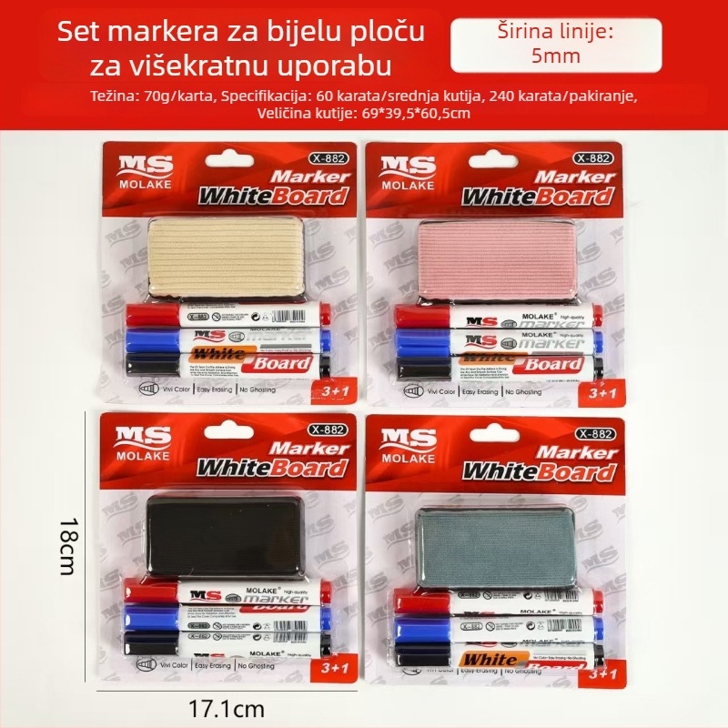 Model 882 plastični markeri za ploču, vodno-bazirani, izbrisivi, vrh 0,55 mm, set od tri komada