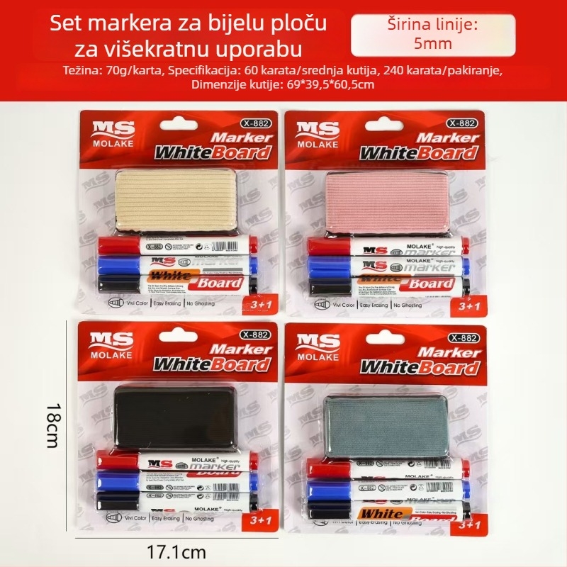 Model 882 plastični markeri za ploču, vodno-bazirani, izbrisivi, vrh 0,55 mm, set od tri komada