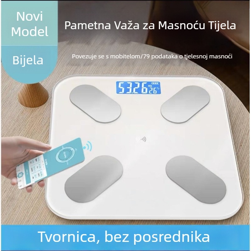 SN-603 pametna vaga za tijelo s M-oblik senzorom, raspon 0–180 kg, kaljeno staklo, mjerenje tjelesne masnoće i vode
