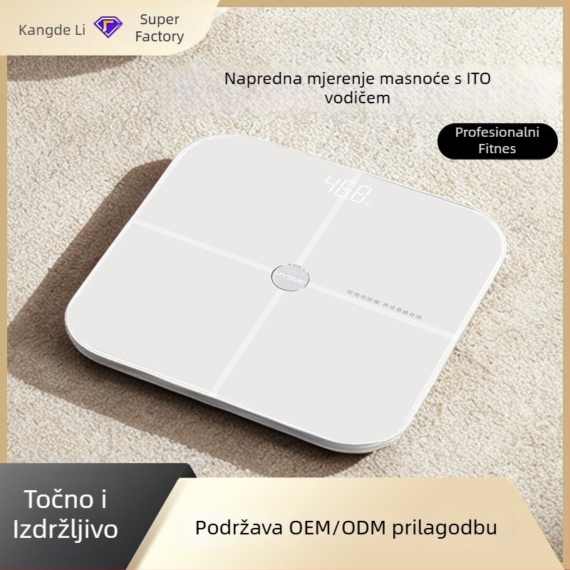 Kantli CF01 Pametna vaga za tjelesnu masnoću, mjerenje masnoće i vode, ploča od ABS + 5 mm kaljeno staklo, napajanje baterijom