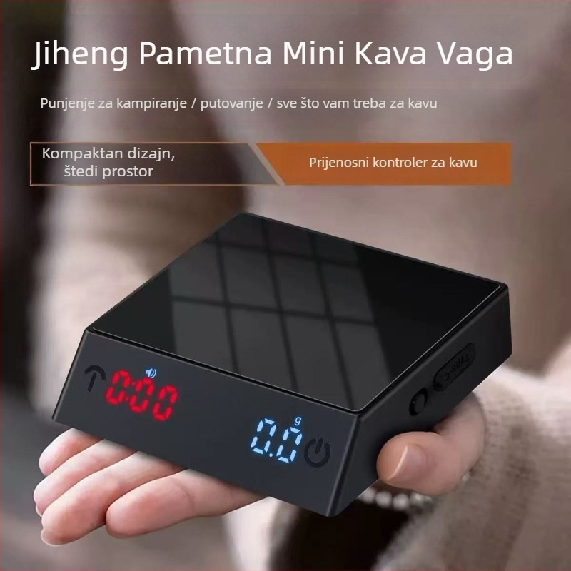 JH-C400 Mini Pametna vaga za kavu — Elektroničko mjerenje, Kapacitet 2000 g, Ugrađena punjiva baterija, Kućište od plastike i stakla