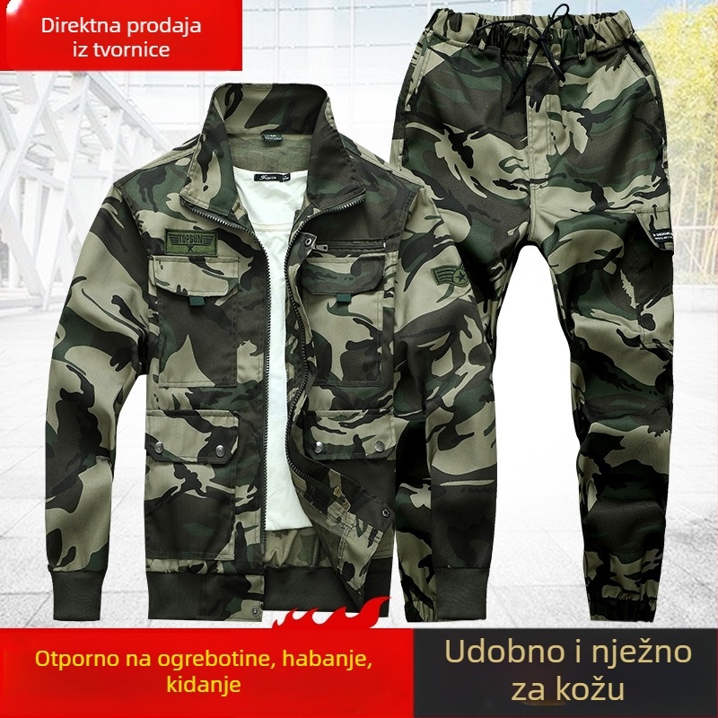 Kamuflažni radni komplet za proljeće i jesen — unisex vojno-školskog stila trening uniforma, debeli kroj, širok kroj, otporan na habanje i prljavštinu, vanjska radna odjeća