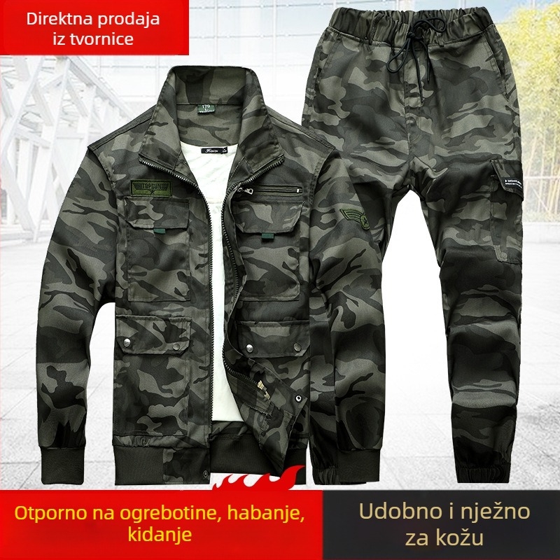 Kamuflažni radni komplet za proljeće i jesen — unisex vojno-školskog stila trening uniforma, debeli kroj, širok kroj, otporan na habanje i prljavštinu, vanjska radna odjeća