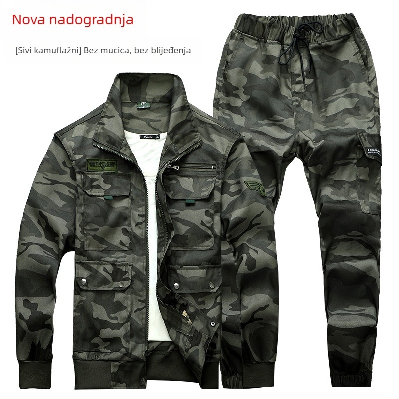 Kamuflažni radni komplet za proljeće i jesen — unisex vojno-školskog stila trening uniforma, debeli kroj, širok kroj, otporan na habanje i prljavštinu, vanjska radna odjeća