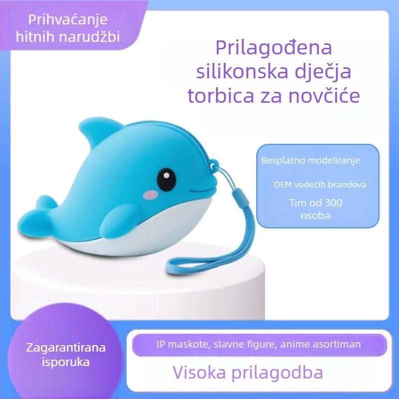 Prilagođeni dječji silikon novčanik za kovanice s životinjskim motivom, okruglog oblika, cross-body naramenica sa zatvaračem