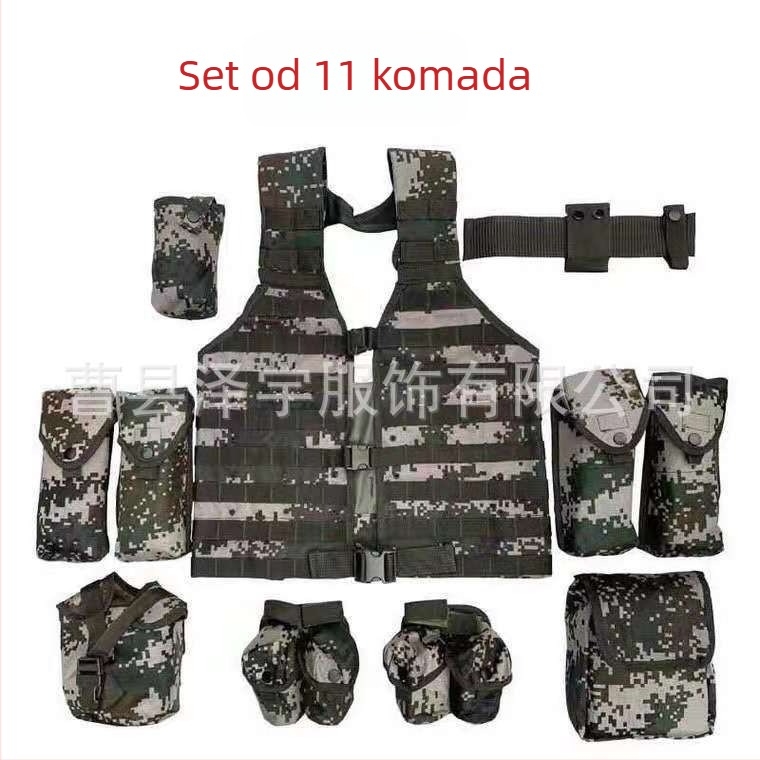 Taktička jakna s kompletnim setom dodatne opreme, maskirni uzorak, tkanina od kemijskih vlakana, vodootporna, UV zaštita, otporna na habanje, otporna na vjetar; pogodna za trčanje, planinarenje i kampiranje, streljački sportovi