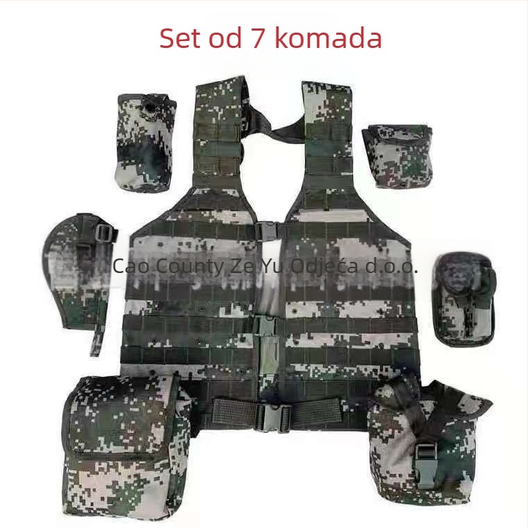 Taktička jakna s kompletnim setom dodatne opreme, maskirni uzorak, tkanina od kemijskih vlakana, vodootporna, UV zaštita, otporna na habanje, otporna na vjetar; pogodna za trčanje, planinarenje i kampiranje, streljački sportovi