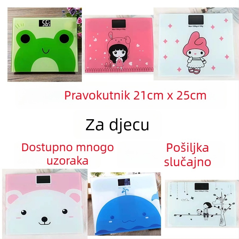 Digitalna vaga za tjelesnu težinu s kaljenim staklom, kapacitet od 0,00-180,00 kg, napajanje putem USB-a ili baterija, te prikazom niskog napona, preopterećenja i pogreške.