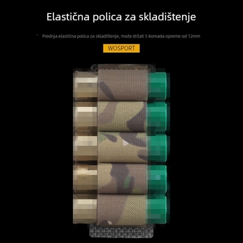 Wosport maskirni MOLLE nosač - elastična fiksacija, oprema za 5 metaka kalibra 12, vojna oprema za vanjsku upotrebu