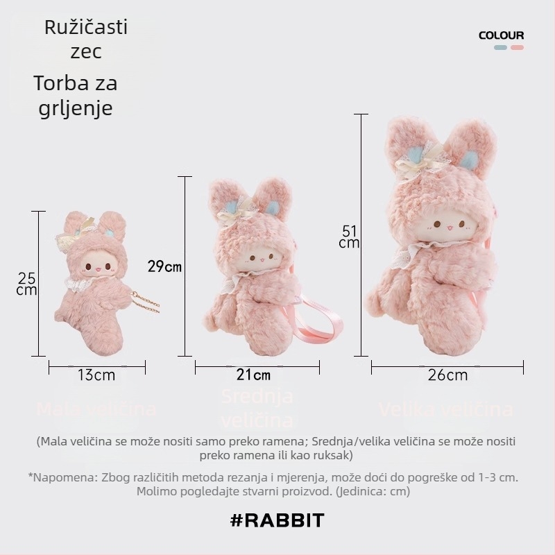 Plišani ruksak zeko, crtani stil, zatvarač s patentnim zatvaračem, podstava od poliestera, unutarnji našiveni džep