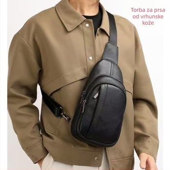 Muška kožna torbica preko ramena, Top Grain teleća koža, Lychee Grain koža, prozračna, antibakterijska, otporna na habanje, podstava od poliestera