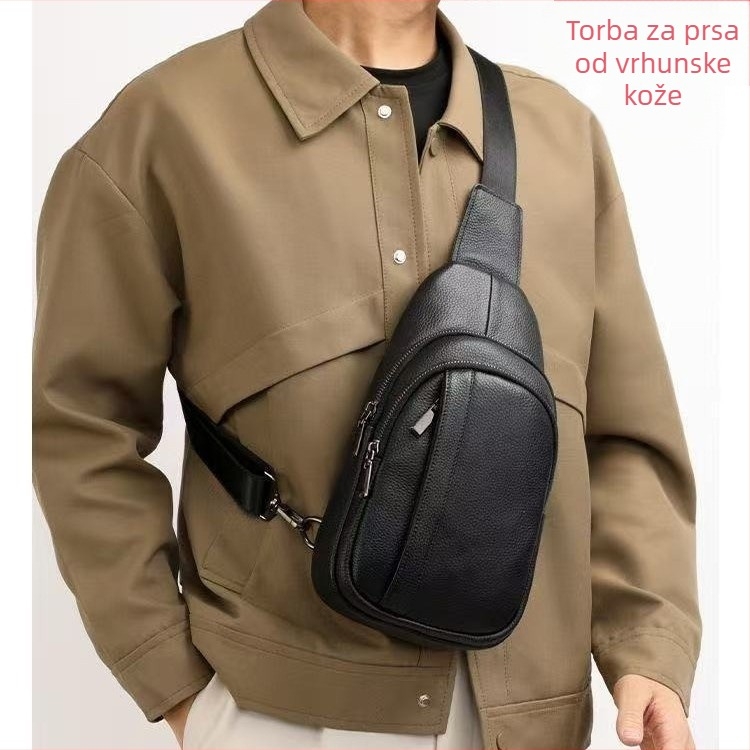 Muška kožna torbica preko ramena, Top Grain teleća koža, Lychee Grain koža, prozračna, antibakterijska, otporna na habanje, podstava od poliestera