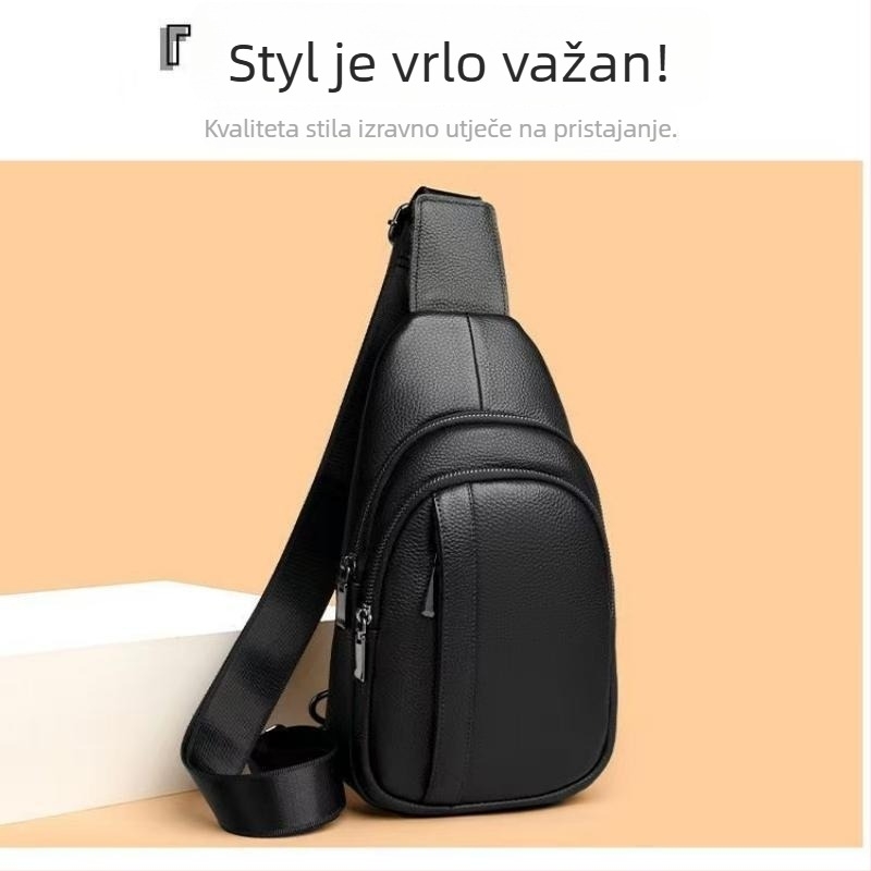 Muška kožna torbica preko ramena, Top Grain teleća koža, Lychee Grain koža, prozračna, antibakterijska, otporna na habanje, podstava od poliestera