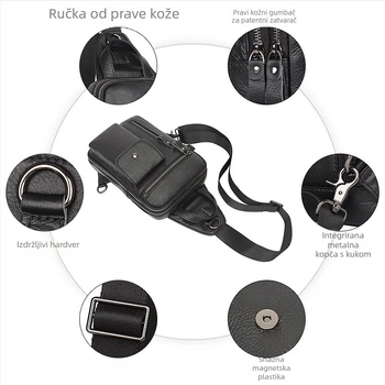Muška kožna chest bag, gradski minimalistički stil, otporna na habanje, velika kapaciteta, crossbody torba
