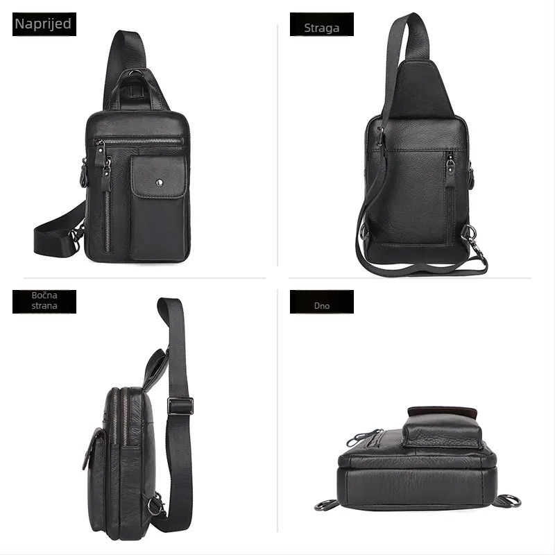 Muška kožna chest bag, gradski minimalistički stil, otporna na habanje, velika kapaciteta, crossbody torba