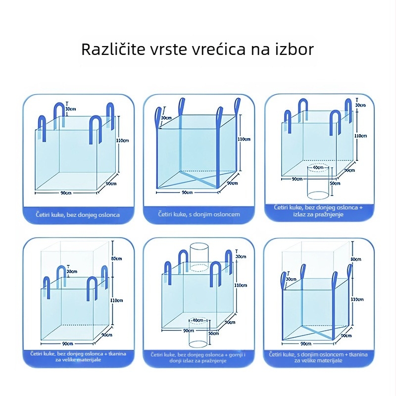 Torba za zrno visoke prehrambene kvalitete, PP tkanina, debele i otporne na habanje, torba za podizanje kontejnera, 1000–1300 kg