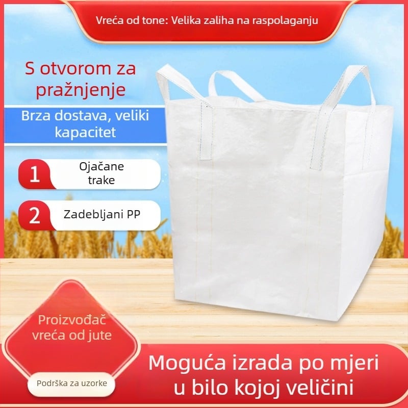 Bijela vreća za masu s izlaznim otvorom, vreća za kontejnere, brid-prepress dizajn, vreća prostora protiv poplava, industrijska vreća za masu, debela i izdržljiva.