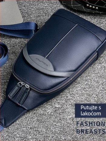 Muška torba za prsa od prave kože, prvi sloj kravlje kože, gradski minimalistički stil, jednofarbni uzorak