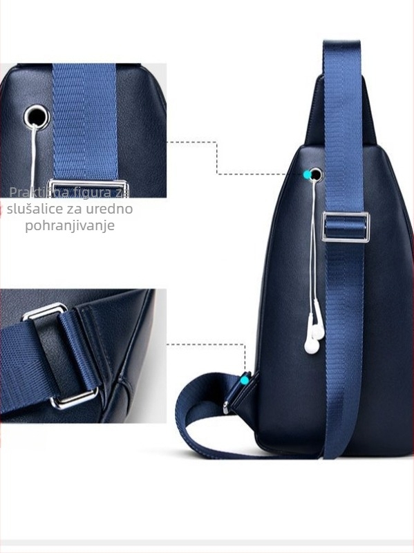 Muška torba za prsa od prave kože, prvi sloj kravlje kože, gradski minimalistički stil, jednofarbni uzorak
