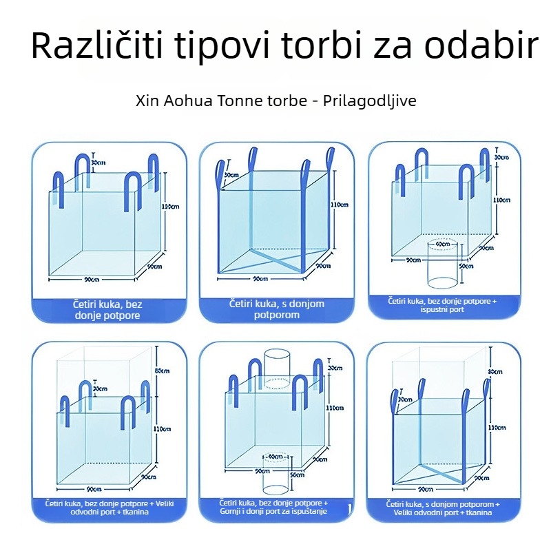 Kontejner vreća od PP tkanine, ojačana i otporna na habanje, prilagodljiva na zahtjev; može prevoziti plastiku, cement, hranu i abrazivne materijale; marka Xin Aohua