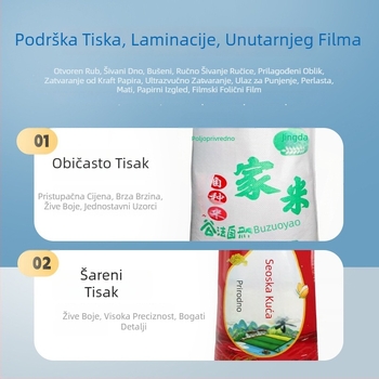 Plastična tkanina vrećica, ojačana, s prilagodljivom debljinom; pogodna za pakiranje gnojiva, krmiva i kemikalija; kompozitna tkanina vrećica, bojana tiskom (prilagodljiva debljina; ambalaža cementa/hrane/kemikalija; kompozitno tkano; boja tisak)