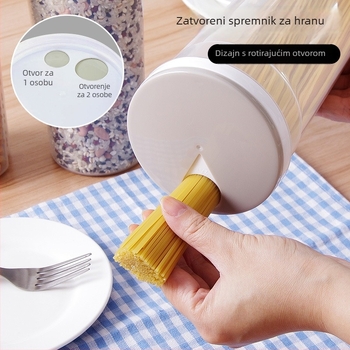 Kutija za skladištenje tjestenine, prehrambene kvalitete PP, okrugli oblik, kapacitet 1-2 L, hermetički zatvarač