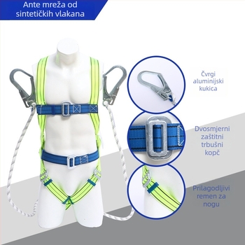 Lattice petbodni sigurnosni pojas za cijelo tijelo, najlonskim užetom, dvostruka velika kuka i torbica za ublažavanje udara