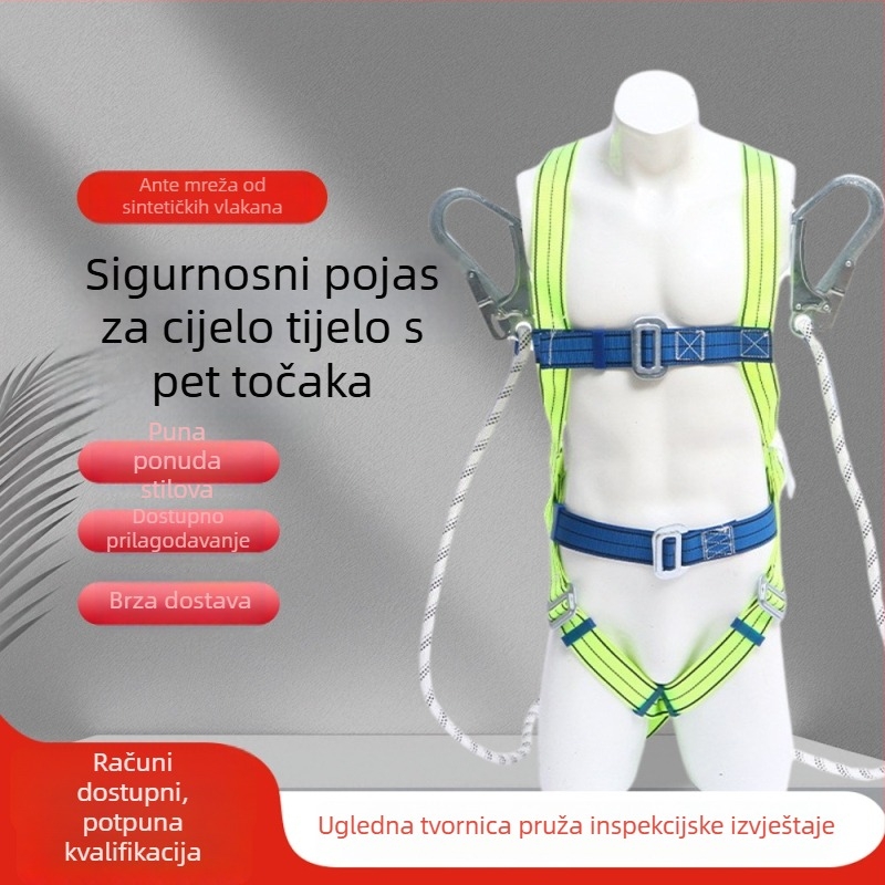 Lattice petbodni sigurnosni pojas za cijelo tijelo, najlonskim užetom, dvostruka velika kuka i torbica za ublažavanje udara