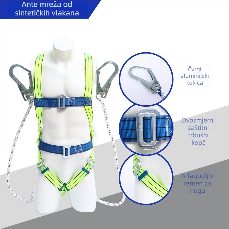 Lattice petbodni sigurnosni pojas za cijelo tijelo, najlonskim užetom, dvostruka velika kuka i torbica za ublažavanje udara