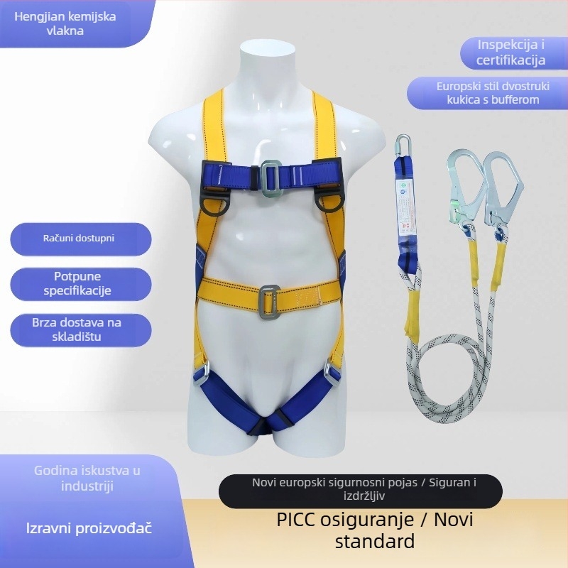 Pet sigurnosni pojas s dvostrukim kukama i buffer torbom, od poliesterja, za popravke HVAC-a i građevinske radove – zaštita od pada