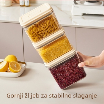 Plastična kvadratna posuda za hranu sa zatvaranjem pritiskom, 1–2 L, za žitarice, brašno i grickalice, prilagodljiva