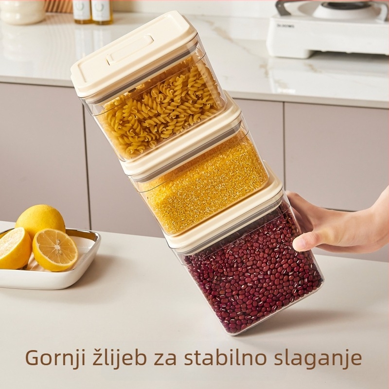 Plastična kvadratna posuda za hranu sa zatvaranjem pritiskom, 1–2 L, za žitarice, brašno i grickalice, prilagodljiva