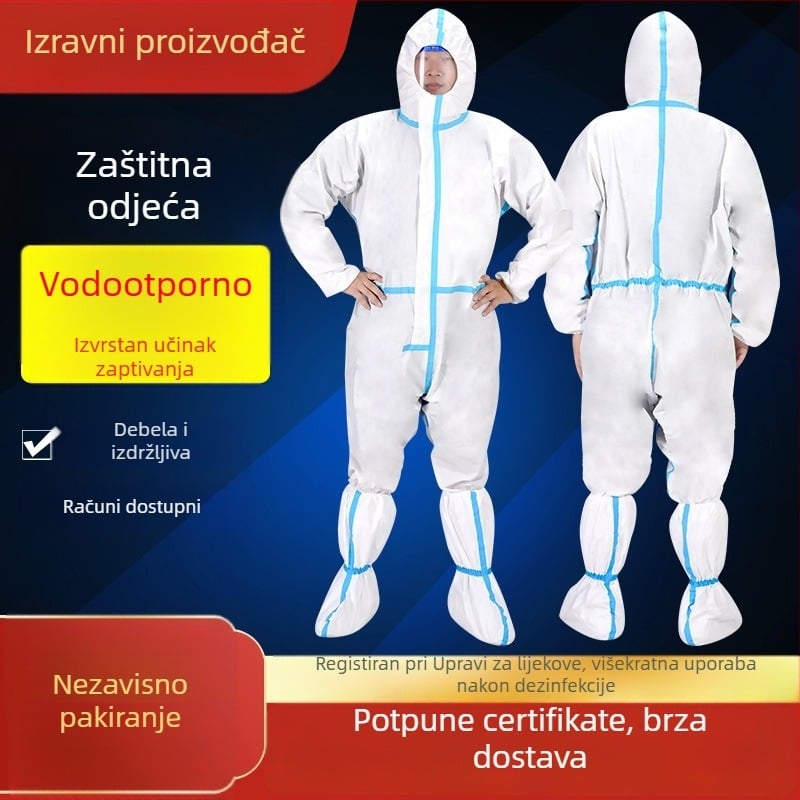 Jednokratni zaštitni kombinezon s kapuljom, antistatičan, spojeni tip, kemijska zaštita, netkana dišna membrana