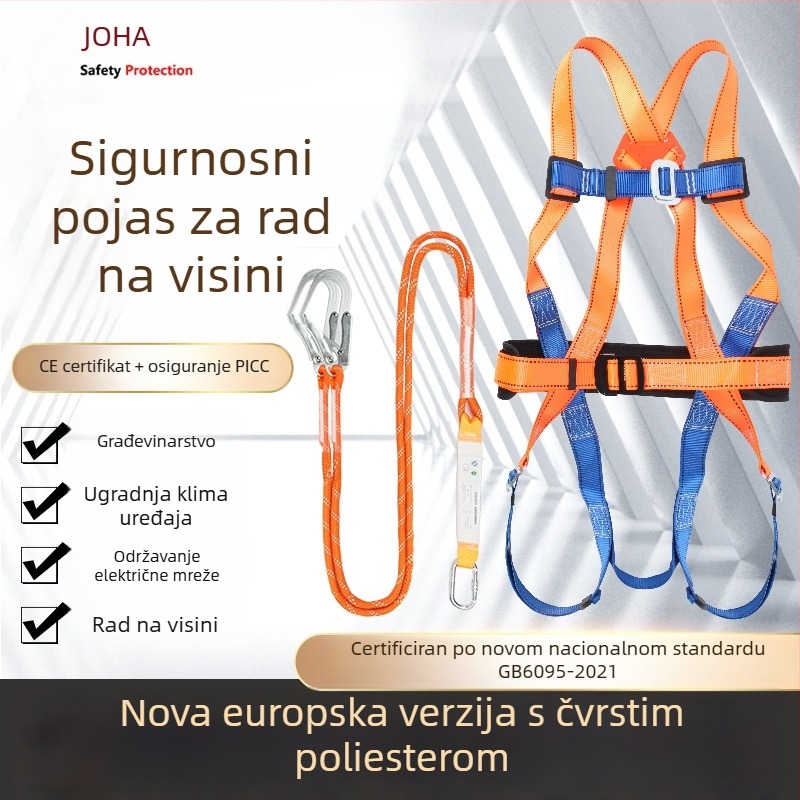 Pettočkovni sigurnosni pojas s dvostrukim kukama, od poliesterskih vlakana, za rad na visini na otvorenom