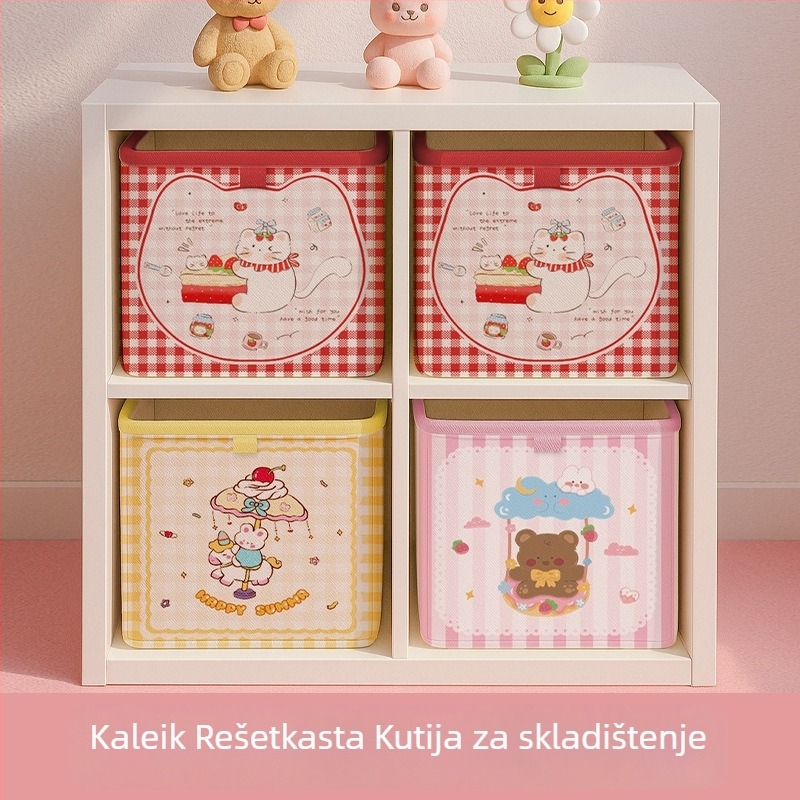 Stolna kutija za skladištenje, sklopiva, materijal: twill tkanina/PP ploča, uzorak: mreža, stil: slatko crtani, kapaciteta: 20-25