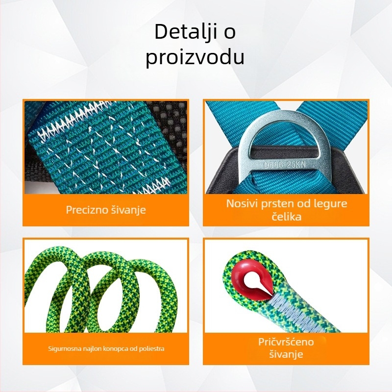 Petočlani sigurnosni pojas za rad na visinama – brzo otpuštajuće dvostruke kopče, nosivost 22 kN, GB6095-2021, poliester pojas i užad