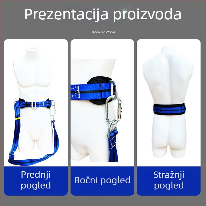 Sigurnosni pojas za električara za penjanje po stupovima, jednostruki pojas, nosivost 100 kg, pojas od polipropilena, užad od poliester, duljina užeta 2 m