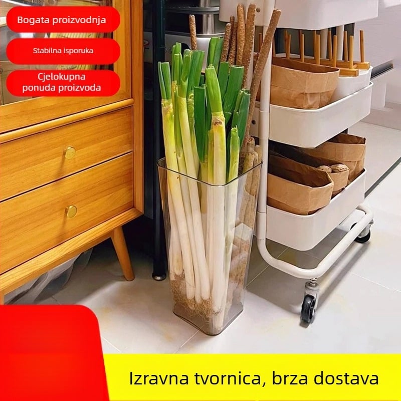 Višefunkcionalna prozirna kutija za skladištenje mladog luka, PET materijal, brend Living Together, tiskanje logotipa dostupno, kuhinjska upotreba, velik kapacitet