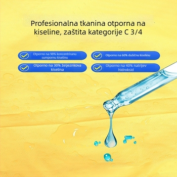 Pregača za kemijsku zaštitu od jednog komada, izrađena od premazanog netkanog materijala, Klasa C, za kemijsku industriju.
